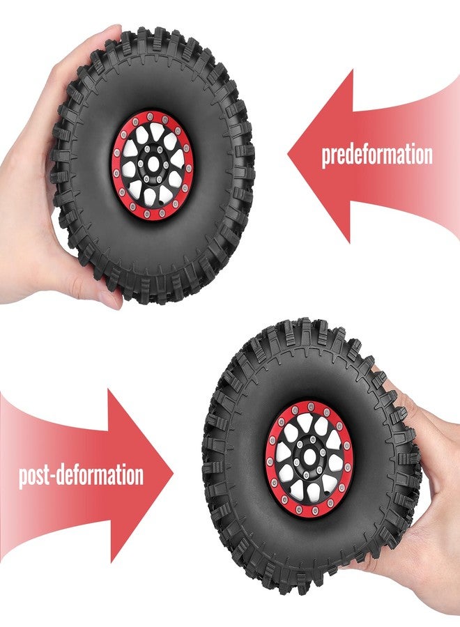 FriHobby 4pcs FriHobby High-Performance 1.9 Inch Beadlock Wheels and Tires Set Soft Good Grip for 1/10 Scale RC Crawler Cars Trucks Compatible with Traxxas TRX4 Axial SCX10 Redcat Gen 8 (Red Rims) - Image 5
